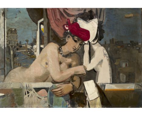 Kurt Bunge.  (1911 Bitterfeld - 1998 Kassel). Portrait Zweier Frauen (Gerda Bunge und Katja Georgi). Um 1955. Mischtechnik au