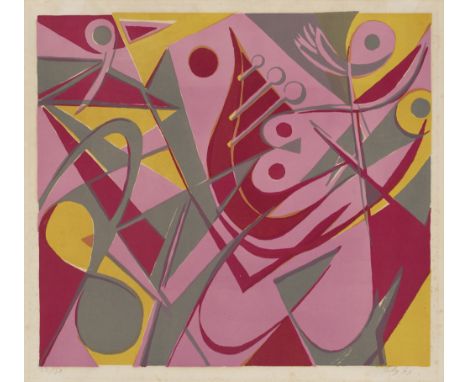 Ernst Wilhelm Nay.  (1902 Berlin - 1968 Köln). David und Bathseba. 1949. Farblithographie auf Vélin. 40 x 44,5 (46,2 x 56,5 c