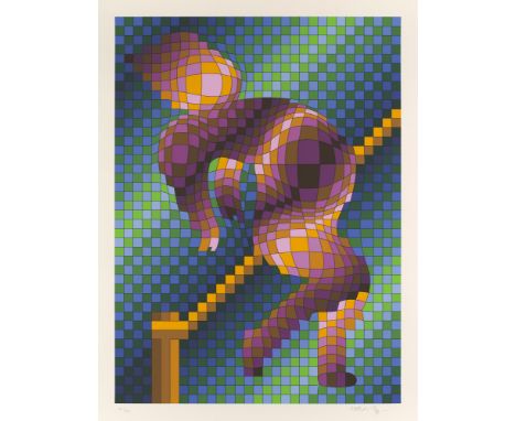 Victor Vasarely.  (1906 Pécs - 1997 Paris). Harlequin sportif (Pole vaute (Voûte de Perche)). Um 1988. Farbserigraphie auf ch