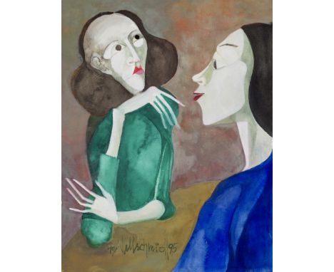 Helmut Wellschmidt.  (1930 Teschen - 2015 Nürnberg). Zwei Frauen. 1995. Aquarell auf Aquarellkarton. 38,5 x 29,5 cm. Signiert