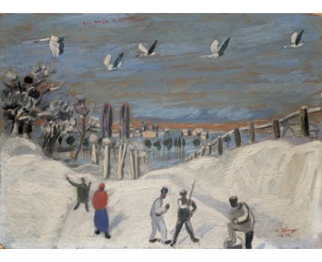 Ostdeutsche Kunst Kurt Bunge (1911 Bitterfeld - 1998 Kassel)Winterlandschaft. 1954. Öl auf Platte. 27 x 36,5 cm. Signiert und