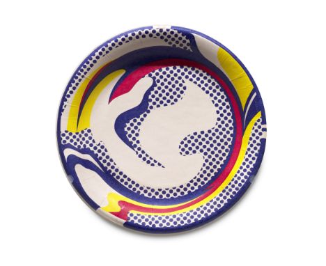 Roy Lichtenstein.  (1923 - 1997 New York). Paper plate. 1969. Farbserigraphie auf cremefarbenem Pappteller. D 26 cm, 36 x 36 