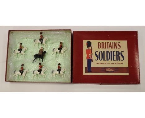 Britains Band of the 2nd Dragoons set No.1720. 1946-65 The Royal Scots Greys, 7 mounted figures- drum horse, clarinet, cymbal