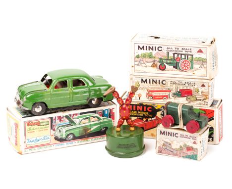 A small quantity of Tri-ang Minic items. A clockwork Ford Zephyr Six. An example in green with red interior and opening bonne