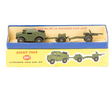 Dinky Toys 25 Pound Field Gun Set No.697. Comprises Medium Artillery Tractor, trailer and field gun. Boxed, with internal pac