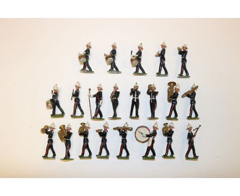Britains Band of the Royal Marines probably from set No.1288. 21 figures including Band Master, bass drum, 4 side drummers, f