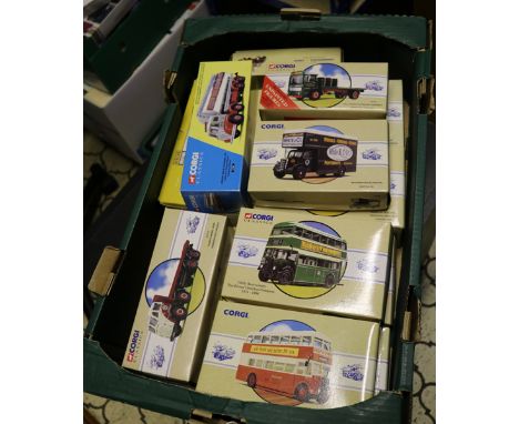 14 Corgi Classics. 5x double deck buses:- 3x Guy Arab, London Transport, Northern and Southampton. Plus 2x Bristol K Utility,