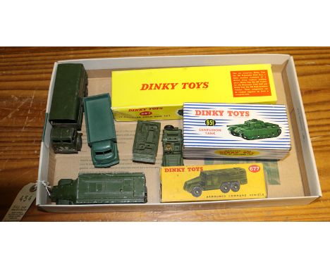 8 Dinky military toys. 25 Pound Field Gun Set No.697, boxed  however without cardboard insert. Centurion Tank (651) boxed wit