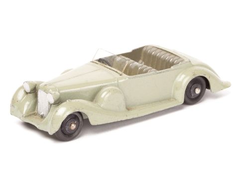 Dinky Toys Lagonda Sports Coupe 38c. An example in light grey with dark grey seats and black ridged wheels. VGC a few very mi