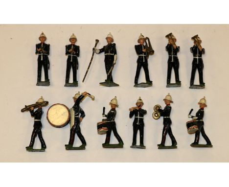 Britains Band of the Royal Marines from set No.1291. 12 figures including Band Master, bass drum, 2 side drummers, flutist an
