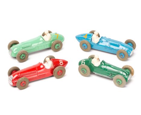 4 Dinky Toys. A Cooper-Bristol Racing Car (23G) with green body, green wheels and grey tyres, an Alfa-Romeo Racing Car (23F) 