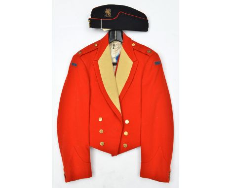 An ERII officer’s blue sidecap of The Gloucestershire Regt, scarlet piping, yellow top, embroidered badge and back badge, gil