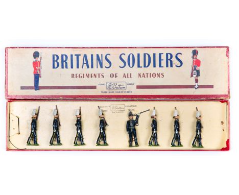 Britains Swedish Army Svea Livgarde (First Lifeguard) No.2035. 8 figures marching, Officer with sword and 7 soldiers with rif