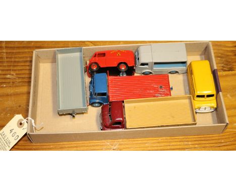 6 Dinky Toys. An Electric Van (30V) in light grey with blue chassis and wheels, with NCB logo to front. A Morris Royal Mail V