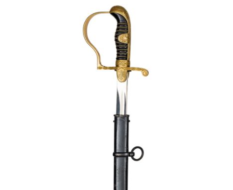 A Third Reich army officer’s sword,  unmarked plated blade 33¾”, the gilt brass hilt impressed with oak leaves and acorns and
