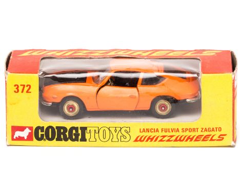 Corgi Toys Whizzwheels Lancia Fulvia Sport Zagato (372). A pre-production example in orange with black bonnet and black inter