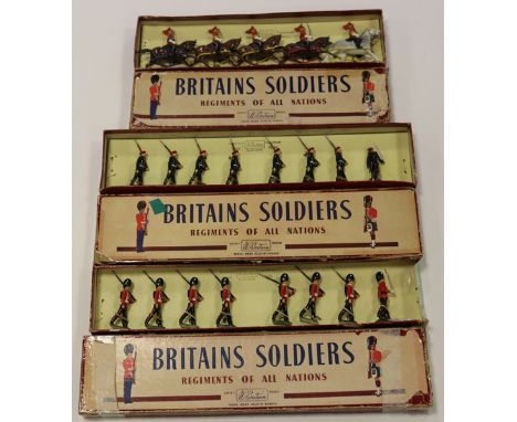 3 Britains Sets. Parachute Regiment set 2092. Comprising Officer with sword drawn with 7 soldiers, rifles at the slope with b