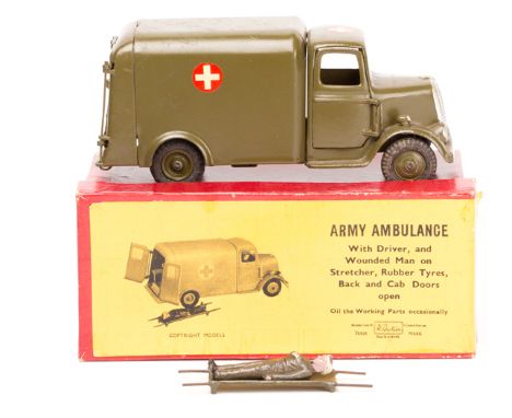 A Britains Army Ambulance No.1512. 1950’s example with opening driver’s door, opening rear doors, driver, patient and stretch