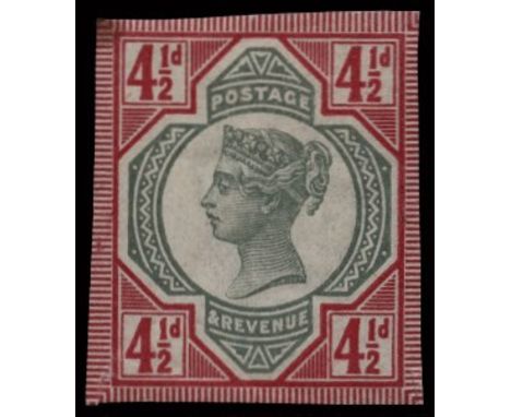 1887-92 Jubilee 4½d green and dull scarlet, imperforate single, watermark crown, colour trial in close to issued colours: goo