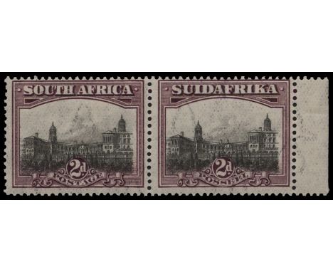 1927-30 2d grey and maroon, right marginal horizontal pair with watermark inverted (SG 34aw), cantered high, large part o.g. 