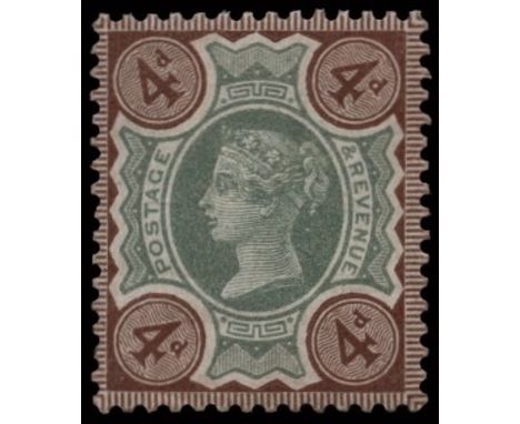 1887-92 Jubilee 4d green and deep chocolate-brown, watermark inverted  error (SG Spec K33 (3)b) very fresh appearance, couple