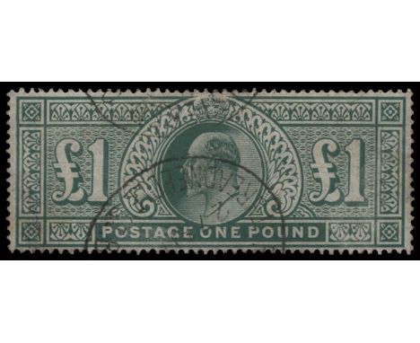 1902-10 £1 dull blue-green (SG 266), light creasing and a trace of surface rubbing, possibly due to crayon line removal, used