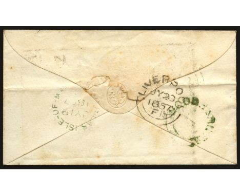 Woodbourne Road: 1857 July 19 envelope from Woodbourne Road to Liverpool, franked 1d tied by '407' barred oval, with poor but