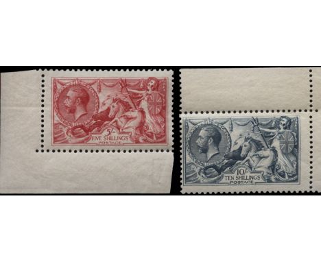 1918-19 Bradbury, Wilkinson and Co 'Seahorses' 2s6d to 10s (SG 413a, 416-417), the latter two both corner marginals the 10s s