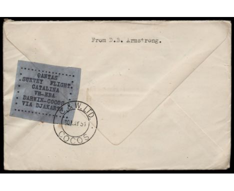 1951 Qantas survey flight Jakarta-Cocos (AAMC 1273b): 1951 May 4 'Festival of Britain' envelope sent airmail from England add