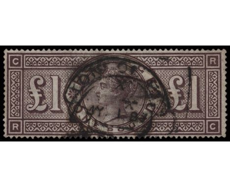 1884 Watermark crowns £1 brown-lilac (SG 185), light creasing and odd shortish perf but good fresh colour, used by two rather
