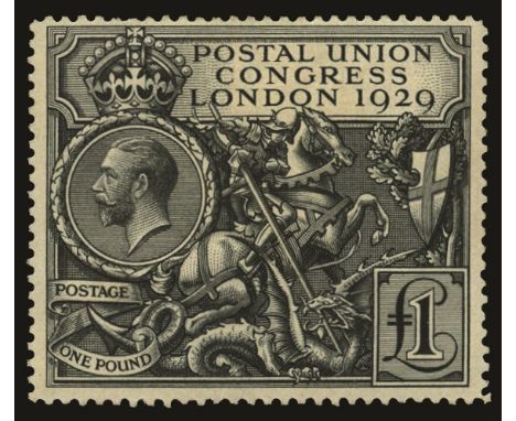 1929 9th Postal Union Congress £1 black (SG 438), light even gum toning, tiny thin and a couple of shortish perfs, large part