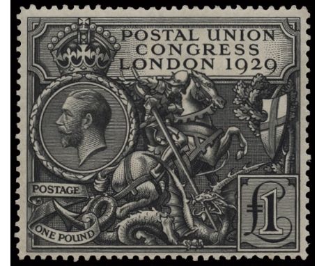 1929 9th Postal Union Congress £1 black (SG 438), light even gum toning and one perf a little more toned, virtually full o.g.