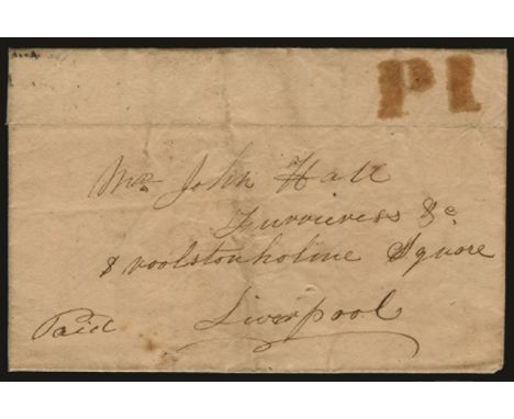 Handstruck Numeral: 1841 January 5 entire from Douglas to Liverpool, endorsed 'paid' on the front with pale strike of the (2n