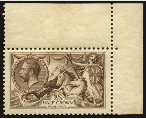 1918 Bradbury, Wilkinson and Co Seahorses, 2s6d Olive brown (SG 413a), top right corner marginal  fine u/m and very well cent