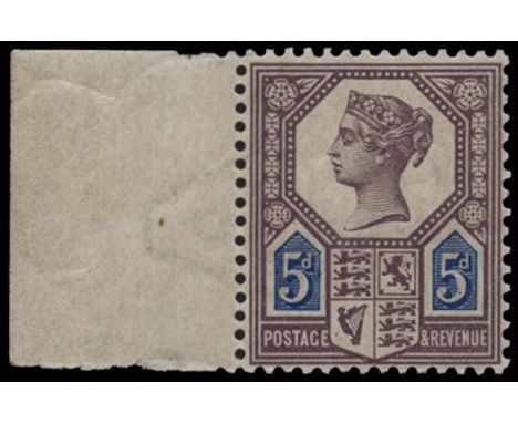 1887-92 Jubilee 5d dull purple and blue Die I, l/h marginal single (SG 207) light gum toning and a few light gum bends, good 
