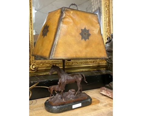 BRONZE HORSE &amp; FOAL TABLE LAMP -55CMS