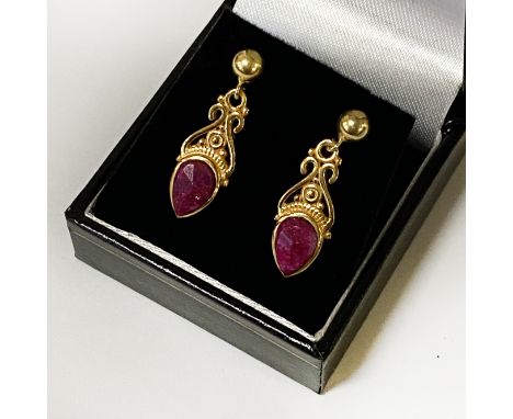 RAW RUBY 14K GILT WITH STERLING SILVER PAIR OF EARRINGS