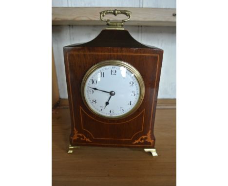 French 8 Day Inlaid Mantle Clock - brass feet and carry handle
