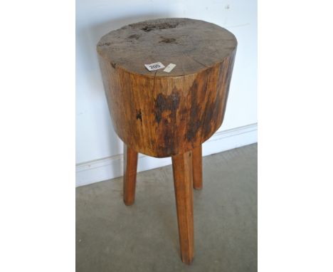 A vintage small round chopping block on three legs - good condition, recently restored