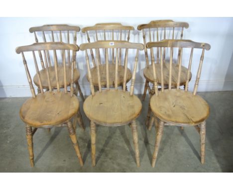 A set of six Victorian Penny Seat Stick Back Windsor Chairs