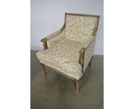 A French style upholstered chair with a feather filled cushion seat - 93 cm tall x 70 cm wide x 76 cm deep