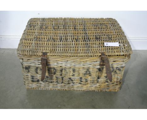 A Vintage cane-work laundry basket - 77 cm wide x 55 cm deep x 37 cm high