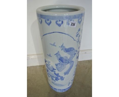 A mid 20th century blue and white transfer printed stick stand, Chinese style - good condition, recently restored