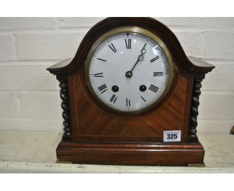 Eight day French Mantle Clock with boxwood inlay - strikes hours and half hours 