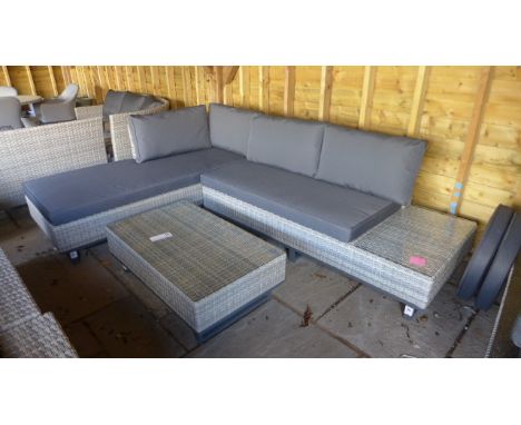 A Bramblecrest light grey woven modular sofa with chaise lounge and a woven coffee table