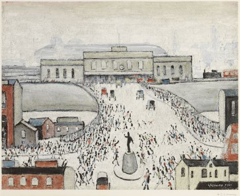 Laurence Stephen Lowry R.A. (British, 1887-1976)Station Approach Offset lithograph in colours, on wove paper, signed in penci