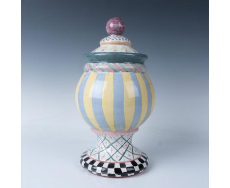 Beautiful ceramic container decorated with flowers and other patterns in bright colors. The back is stamped with the Victoria