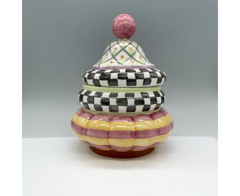 Beautiful ceramic jar decorated with flowers and other patterns in bright colors. The back is stamped with the Victoria and R