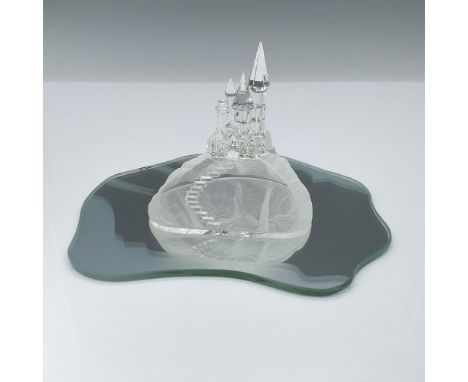 This is a beautiful, faceted crystal castle atop a stone mounting with steps leading to the castle. Crystal World backstamp. 