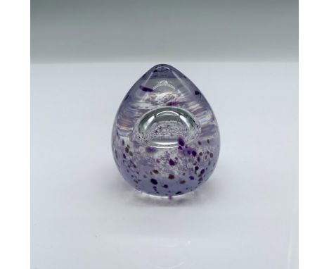 Gorgeous light purple paperweight with a velvet pouch and box which measures 2.75"L x 2.75"W x 2.75"H. Caithness mark on the 